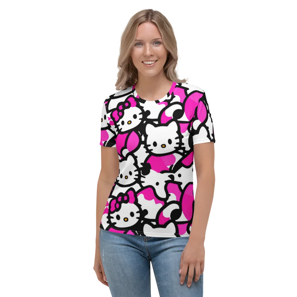 Neon Kitty Pop on Women's Crew Neck T-Shirt — Front
