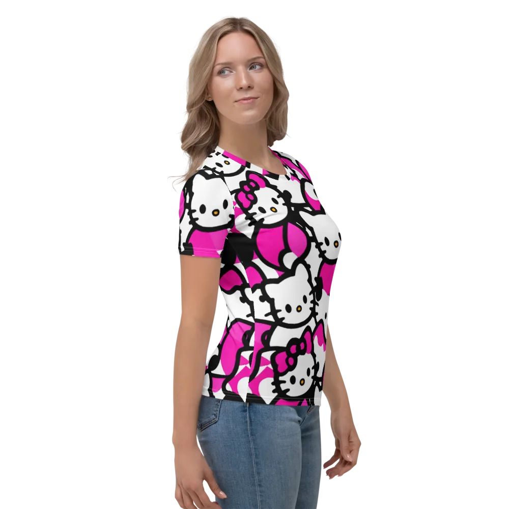 Neon Kitty Pop on Women's Crew Neck T-Shirt — Right