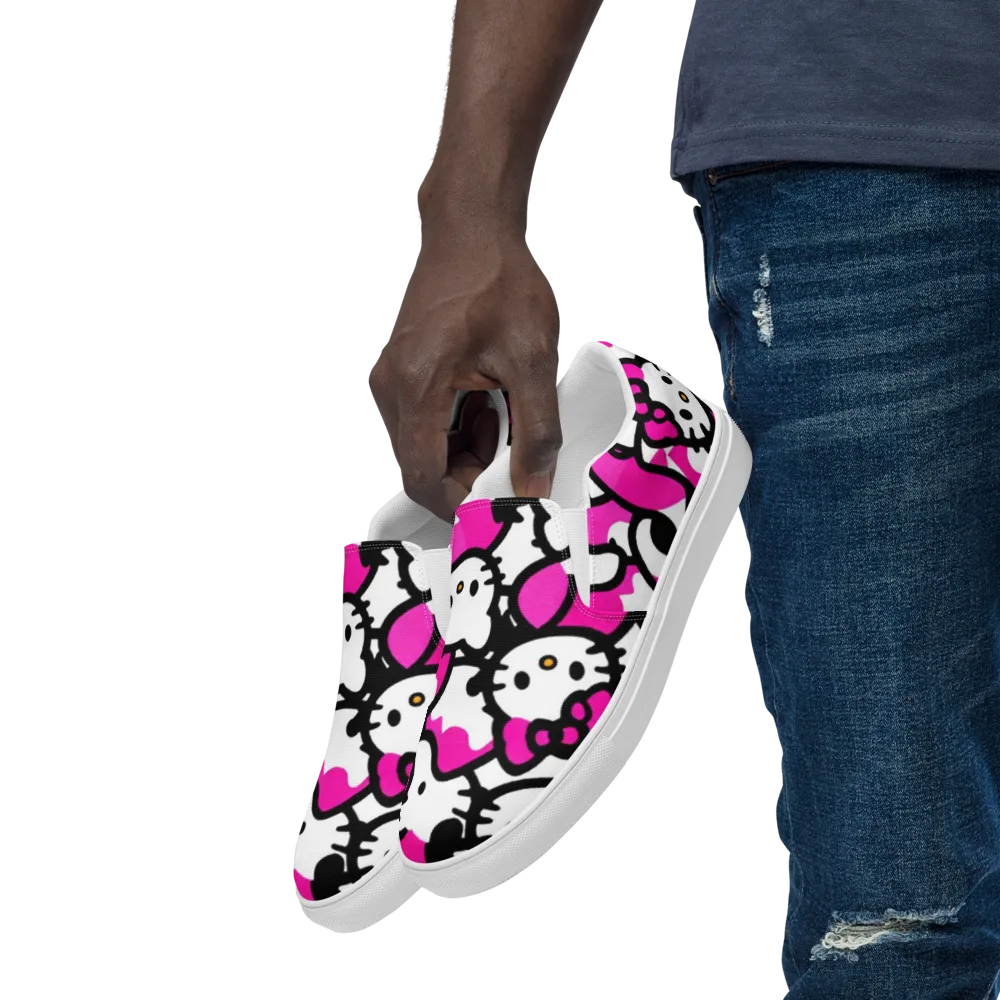 Neon Kitty Pop on Men's Slip-On Canvas Shoes — Left Front