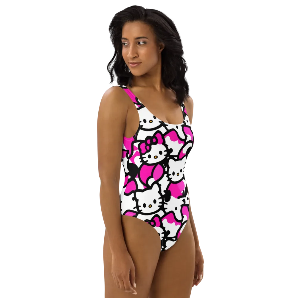 Neon Kitty Pop on One-Piece Swimsuit — Right