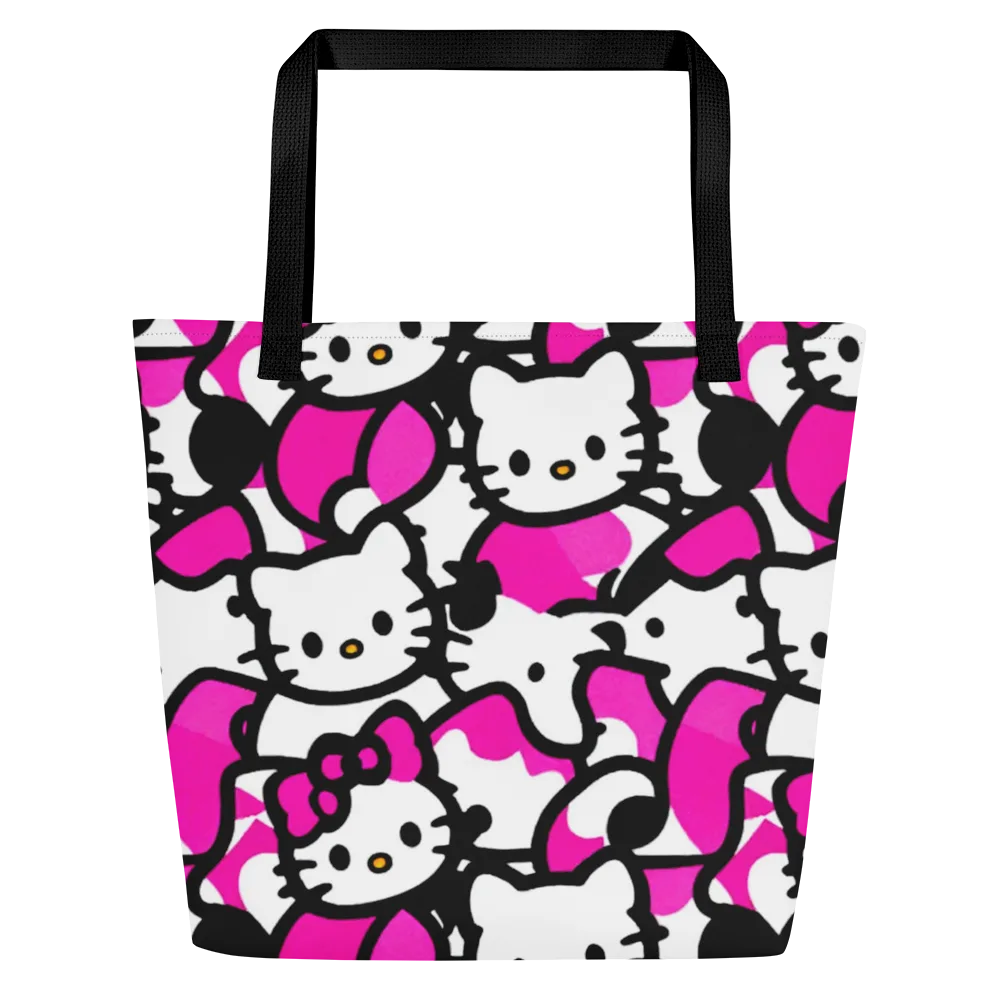 Neon Kitty Pop on Large Tote Bag W/ Pocket — Front
