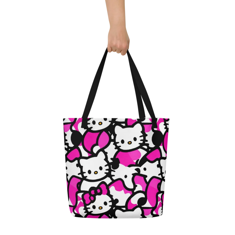 Neon Kitty Pop on Large Tote Bag W/ Pocket — Front