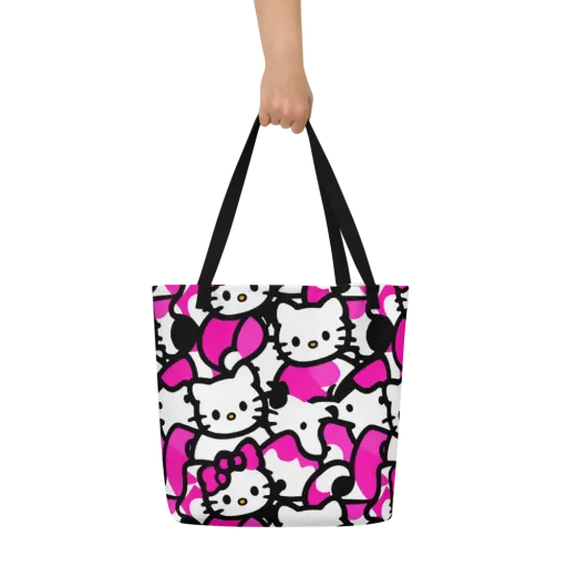 Neon Kitty Pop on a Large Tote Bag W/ Pocket