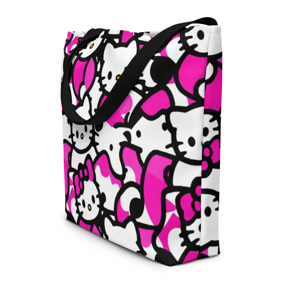 Neon Kitty Pop on Large Tote Bag W/ Pocket — Front