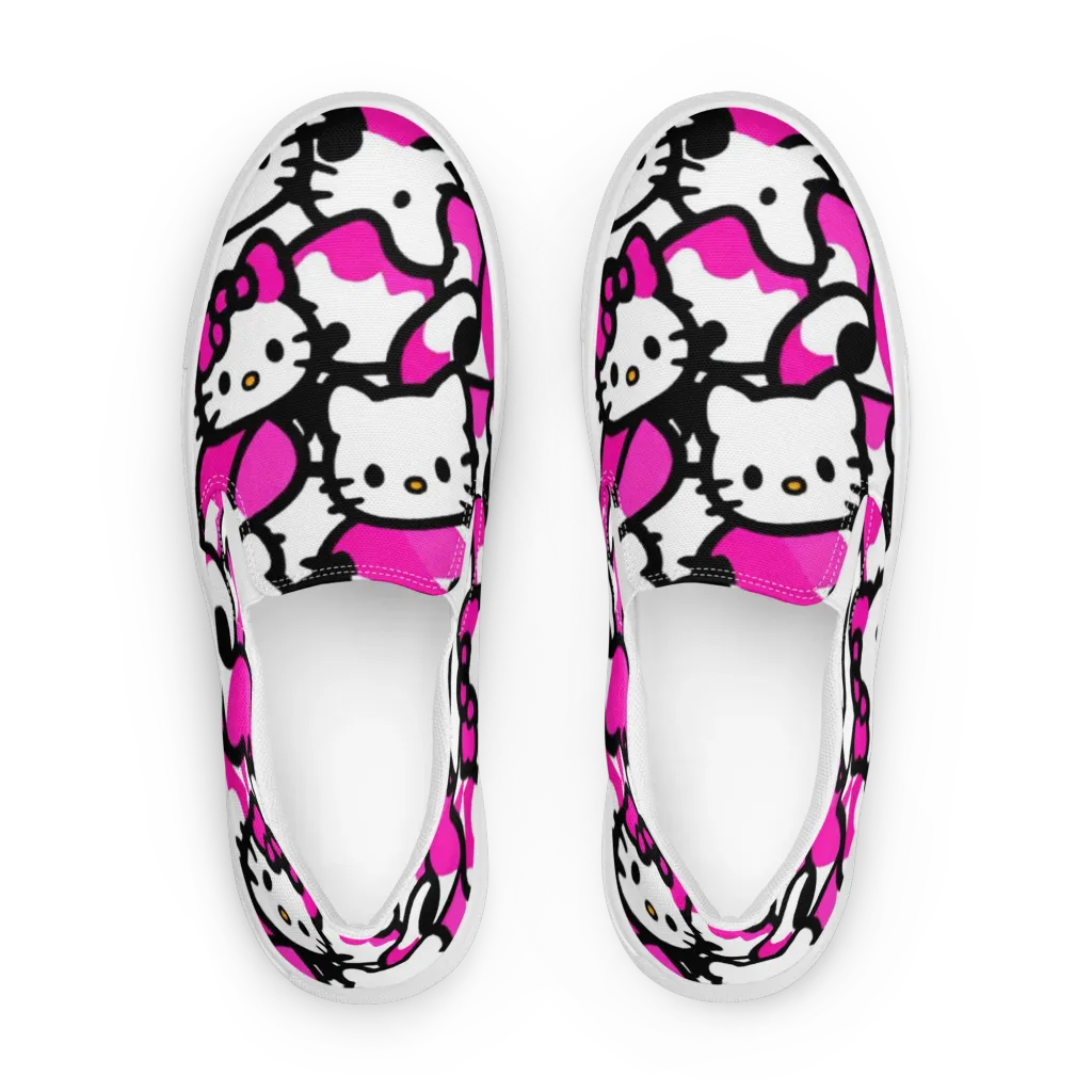 Neon Kitty Pop on Women's Slip-On Canvas Shoes — Front