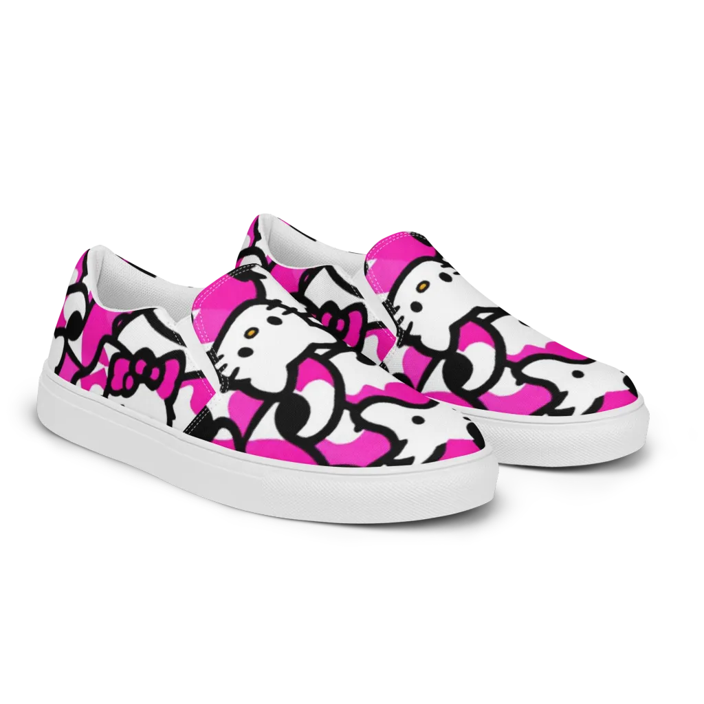 Neon Kitty Pop on Women's Slip-On Canvas Shoes — Right Front
