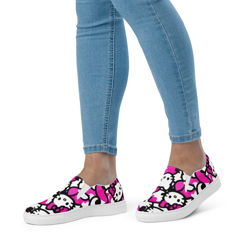 Neon Kitty Pop on Women's Slip-On Canvas Shoes — Front