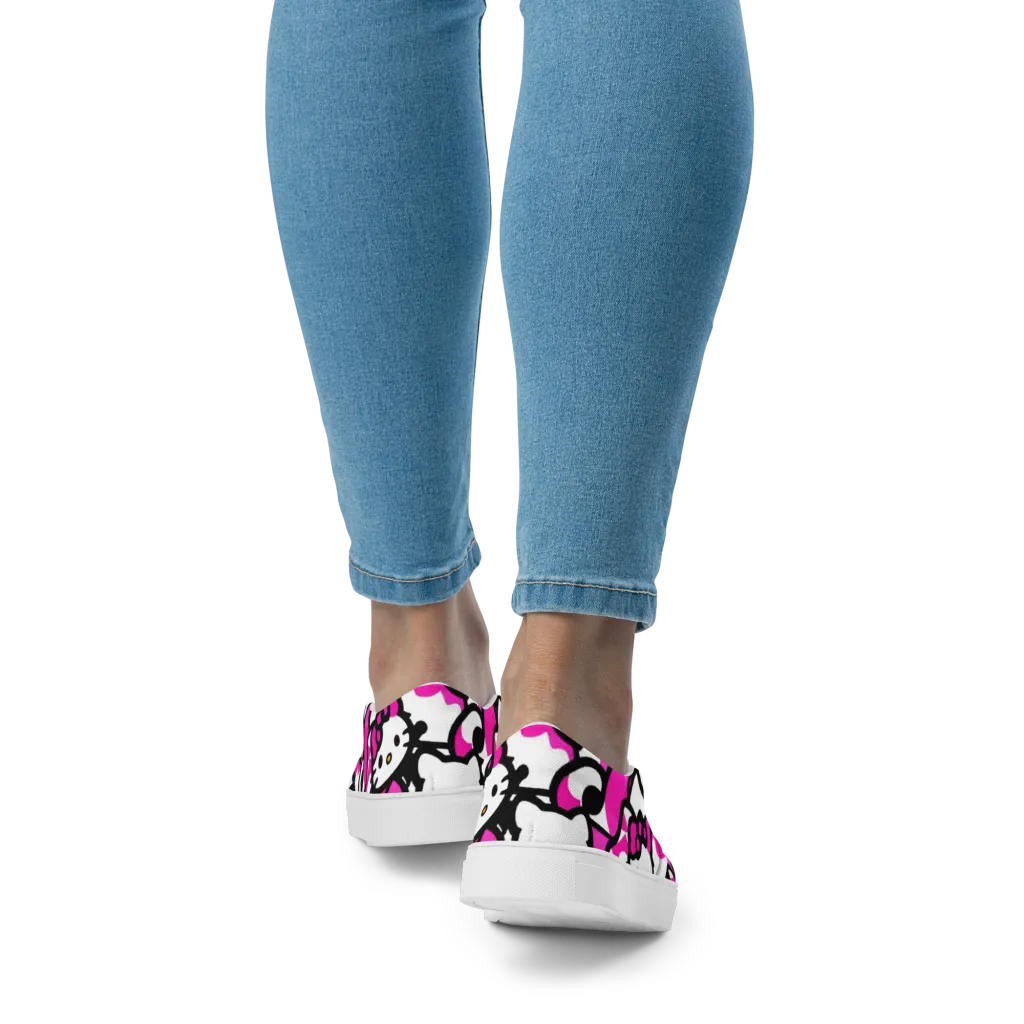Neon Kitty Pop on Women's Slip-On Canvas Shoes — Back