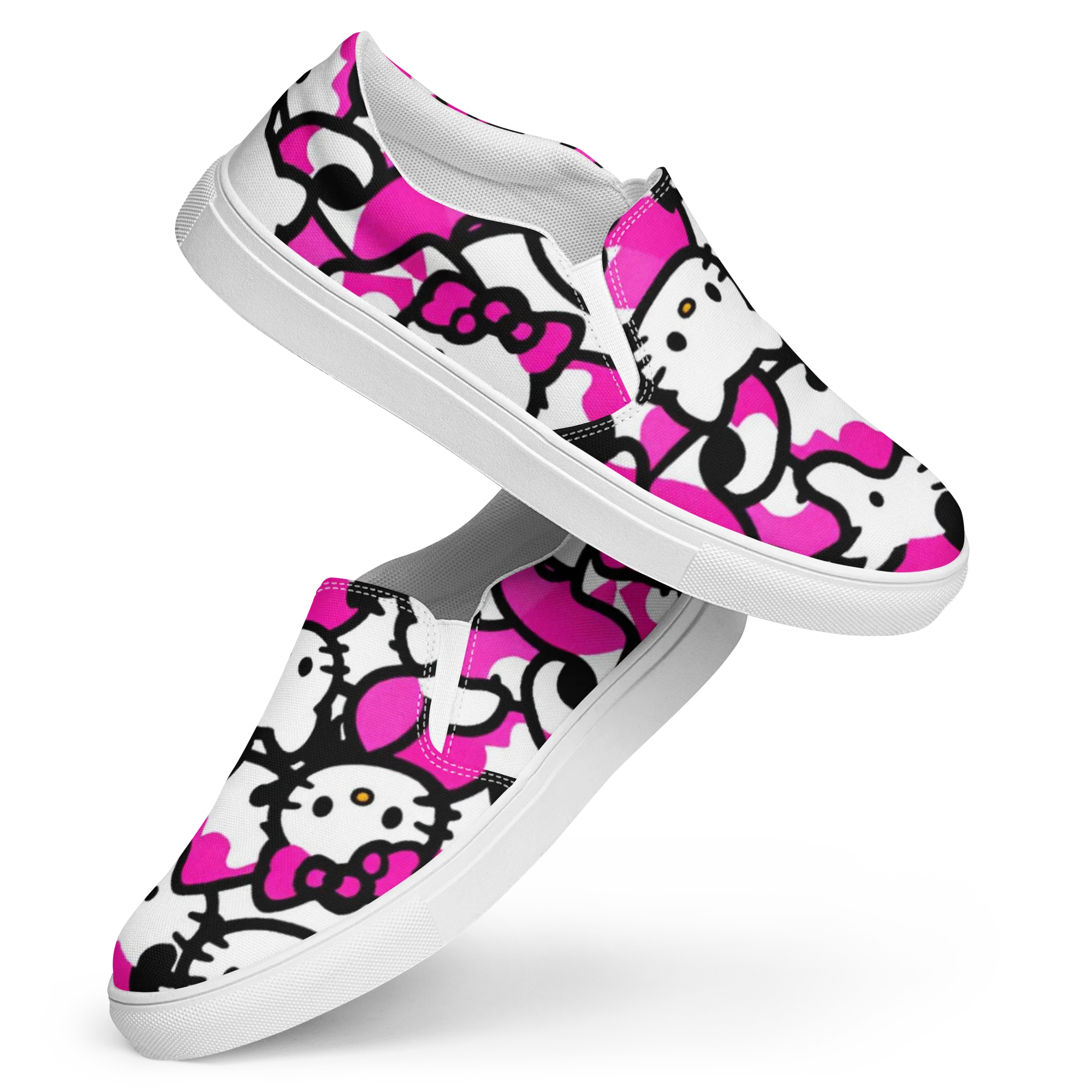 Neon Kitty Pop on Women's Slip-On Canvas Shoes — Front