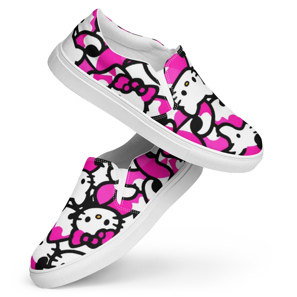 Neon Kitty Pop on Women's Slip-On Canvas Shoes — Front