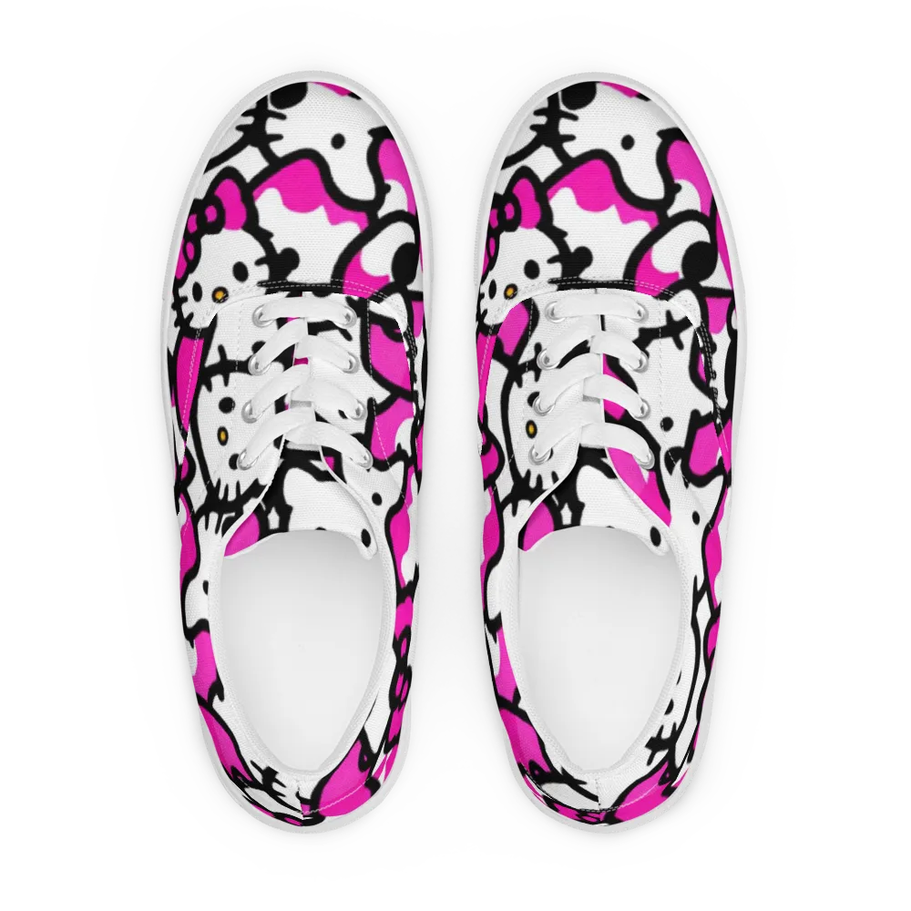 Neon Kitty Pop on Men's Lace-Up Canvas Shoes — Front