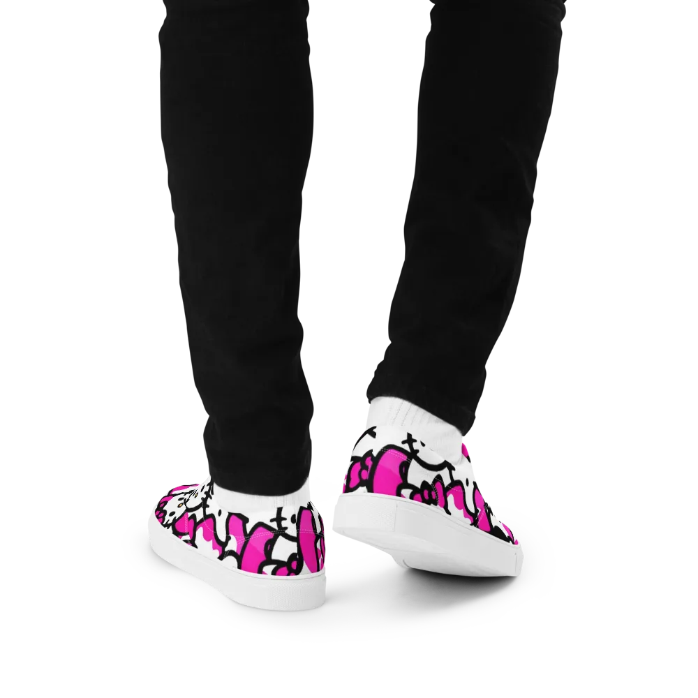 Neon Kitty Pop on Men's Lace-Up Canvas Shoes — Back