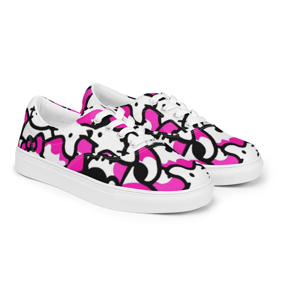 Neon Kitty Pop on Men's Lace-Up Canvas Shoes — Right Front