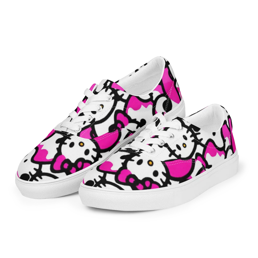 Neon Kitty Pop on Men's Lace-Up Canvas Shoes — Left Front