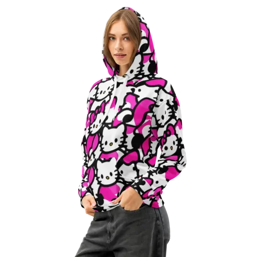 Neon Kitty Pop on a Cotton Hoodie