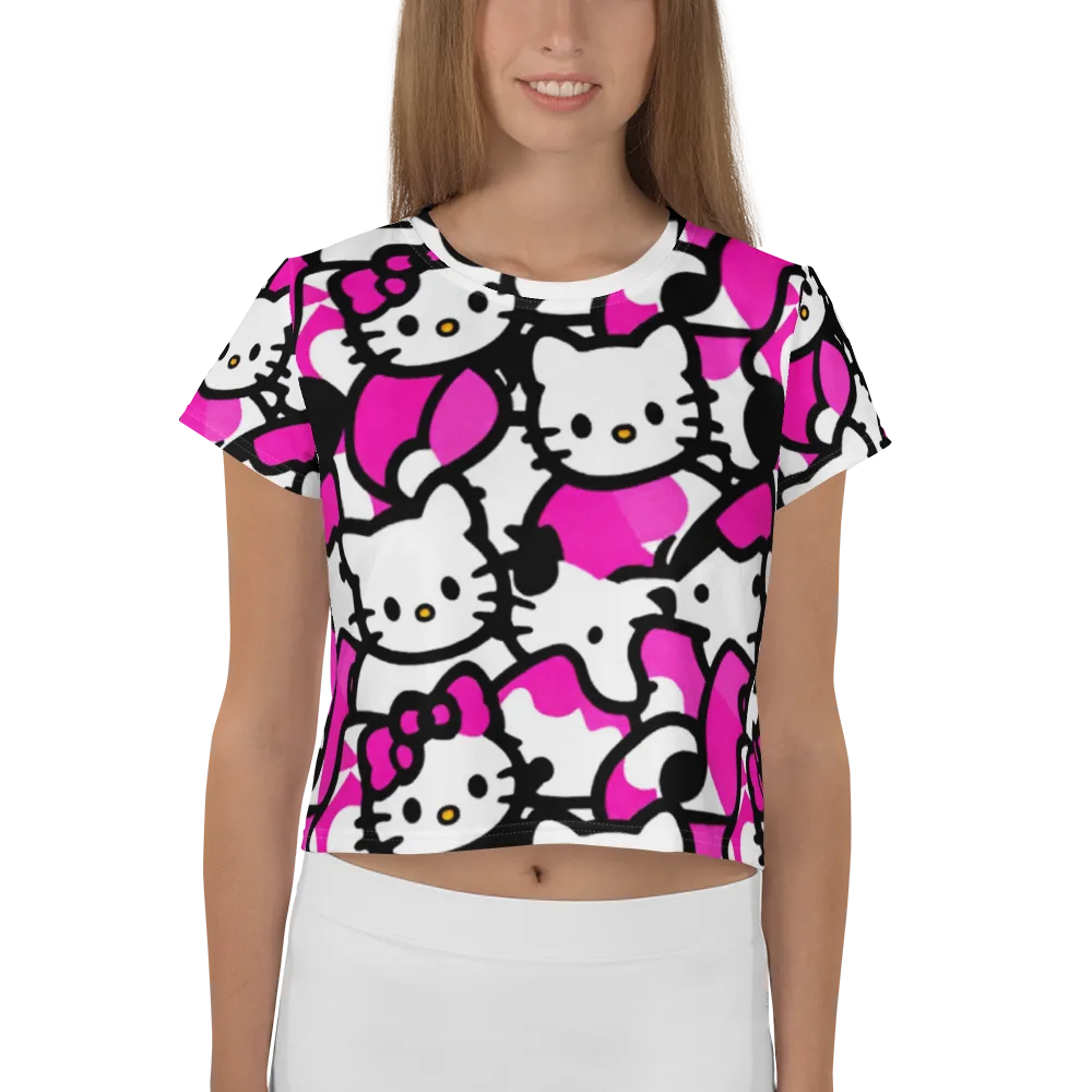 Neon Kitty Pop on Crop Tee — Front