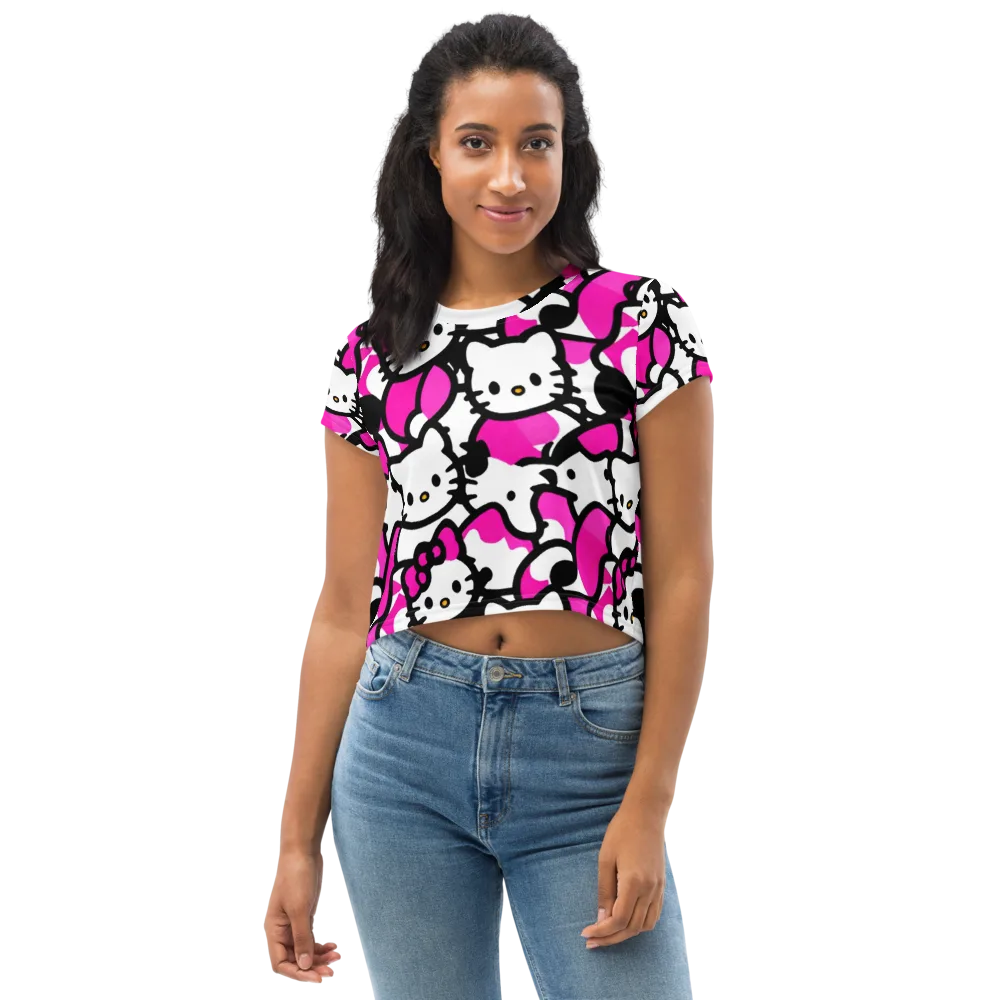 Neon Kitty Pop on Crop Tee — Front