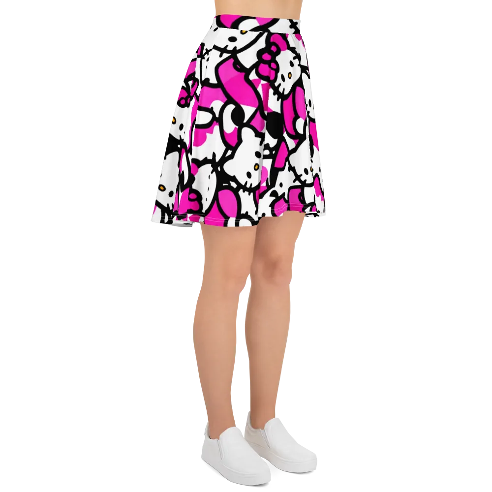 Neon Kitty Pop on Skater Skirt — Right