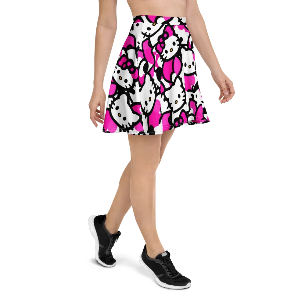 Neon Kitty Pop on Skater Skirt — Right