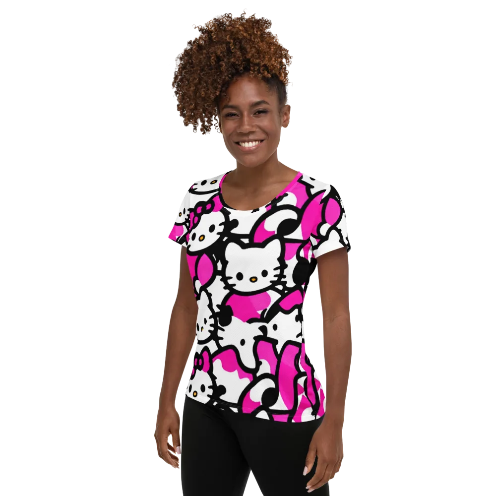 Neon Kitty Pop on Women's Athletic T-Shirt — Left