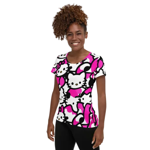 Neon Kitty Pop on a Women's Athletic T-Shirt