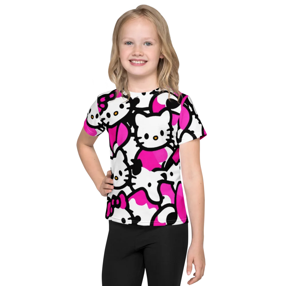 Neon Kitty Pop on Kids Crew Neck T-Shirt — Front
