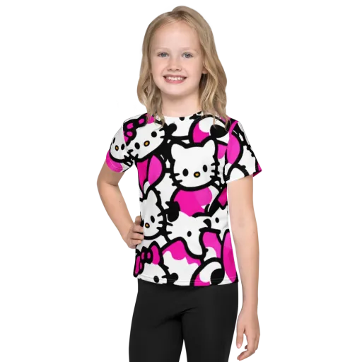 Neon Kitty Pop on a Kids Crew Neck T-Shirt