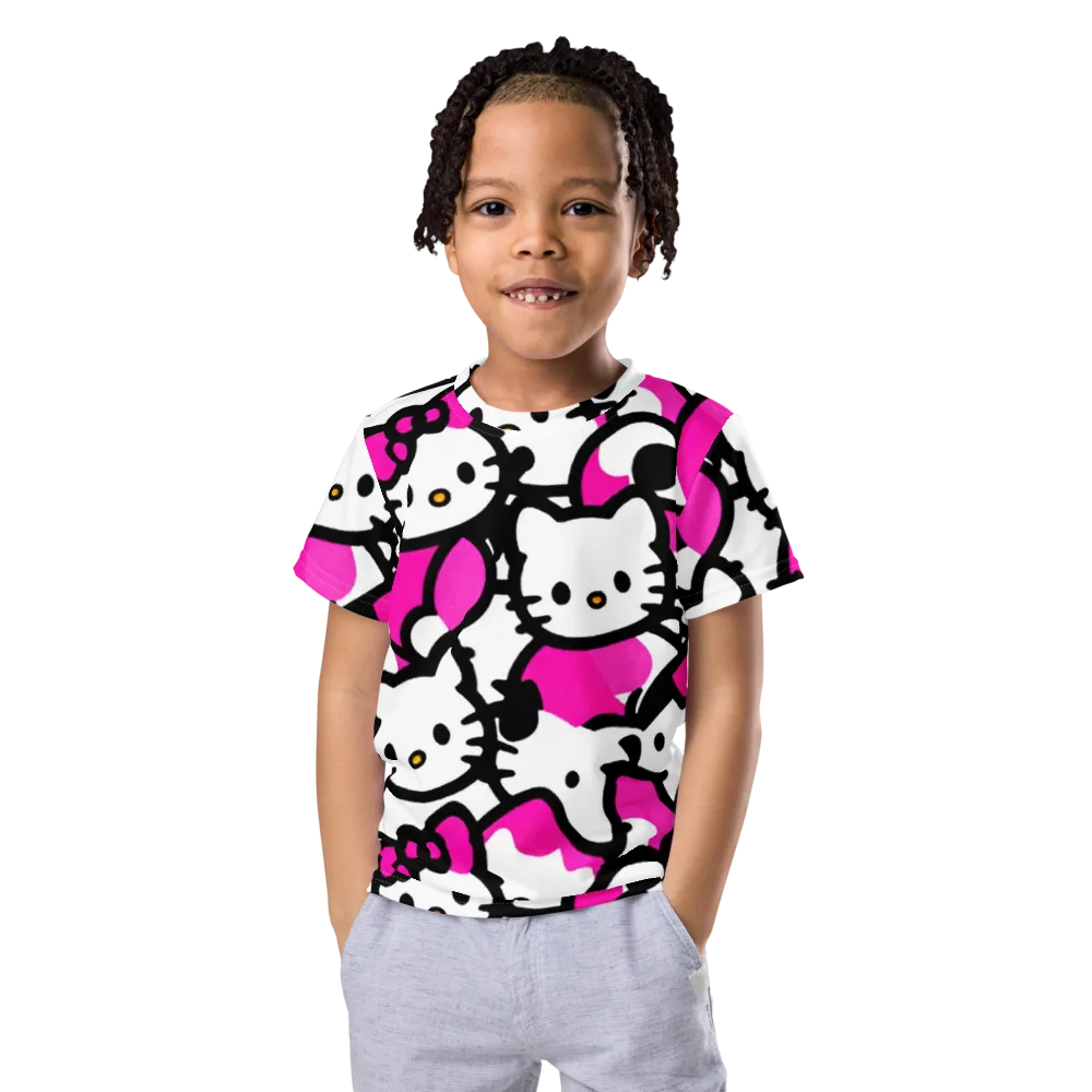 Neon Kitty Pop on Kids Crew Neck T-Shirt — Front