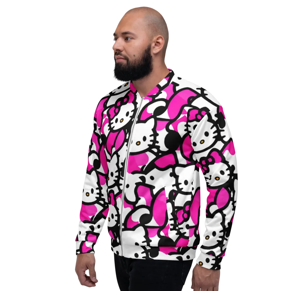 Neon Kitty Pop on Bomber Jacket — Left