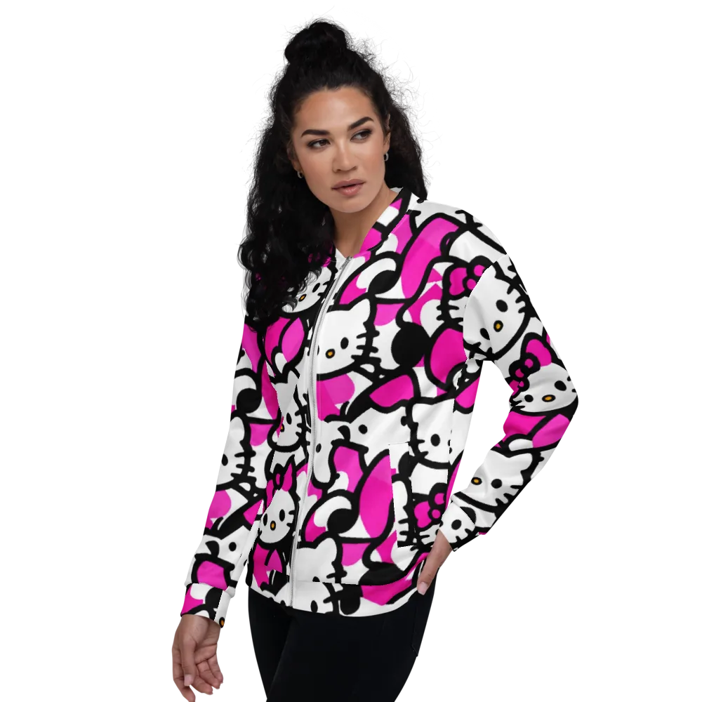 Neon Kitty Pop on Bomber Jacket — Left