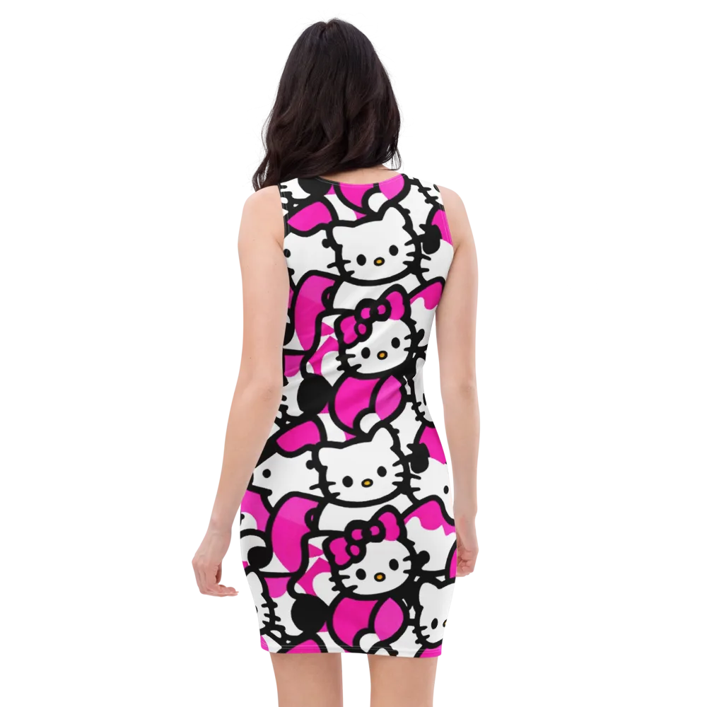 Neon Kitty Pop on Bodycon Dress — Back