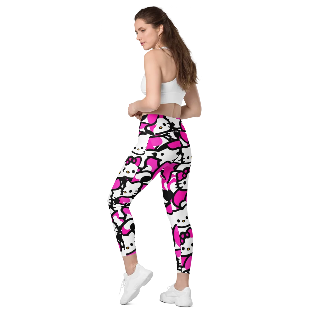 Neon Kitty Pop on Leggings with Pockets — Left Back