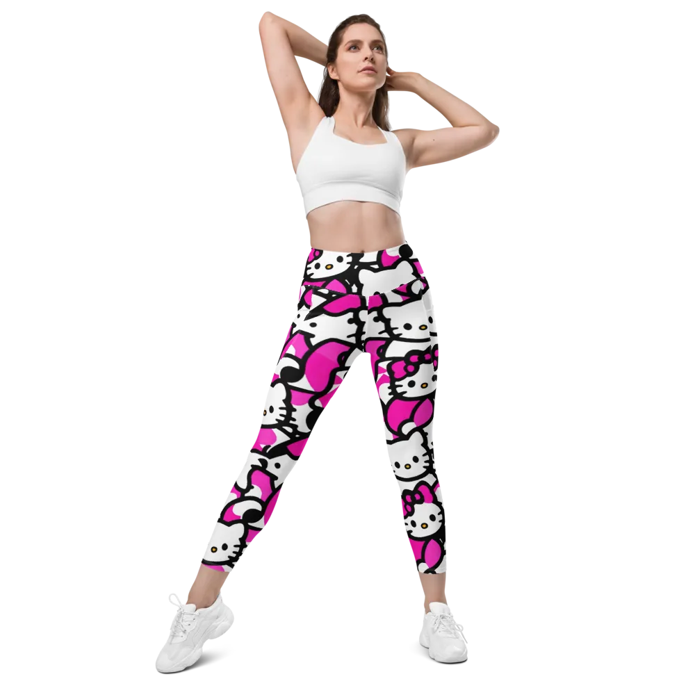 Neon Kitty Pop on Leggings with Pockets — Front