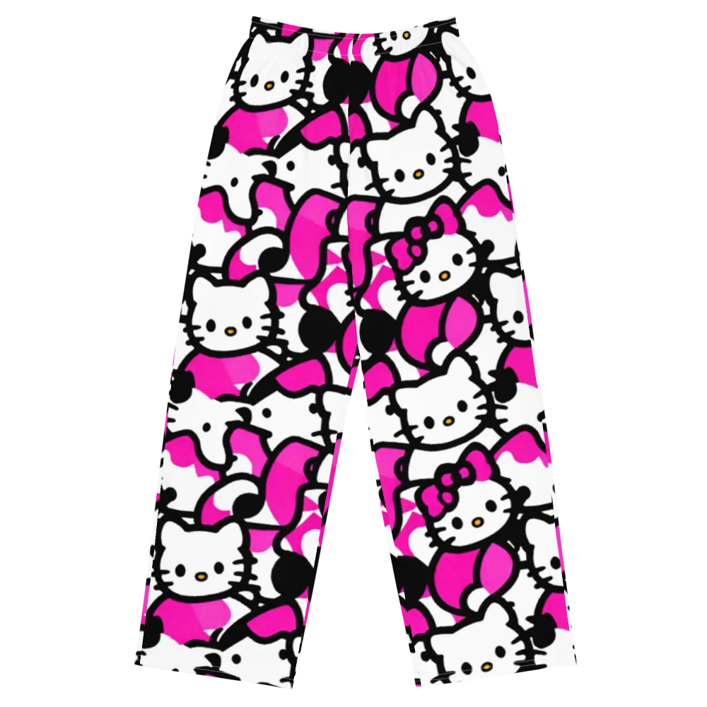 Neon Kitty Pop on Wide-Leg Pants — Front