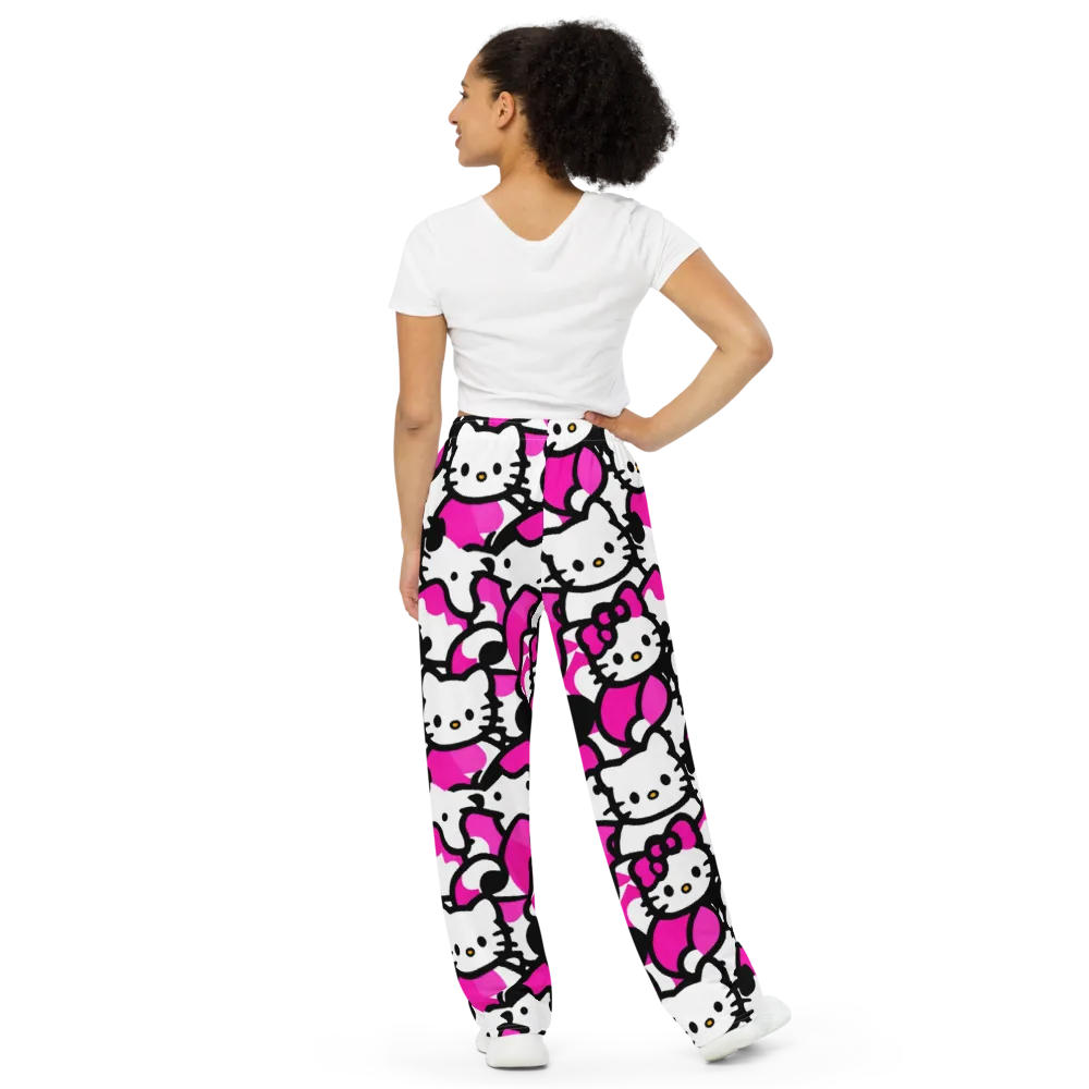 Neon Kitty Pop on Wide-Leg Pants — Back