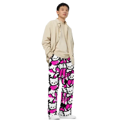 Neon Kitty Pop on a Wide-Leg Pants