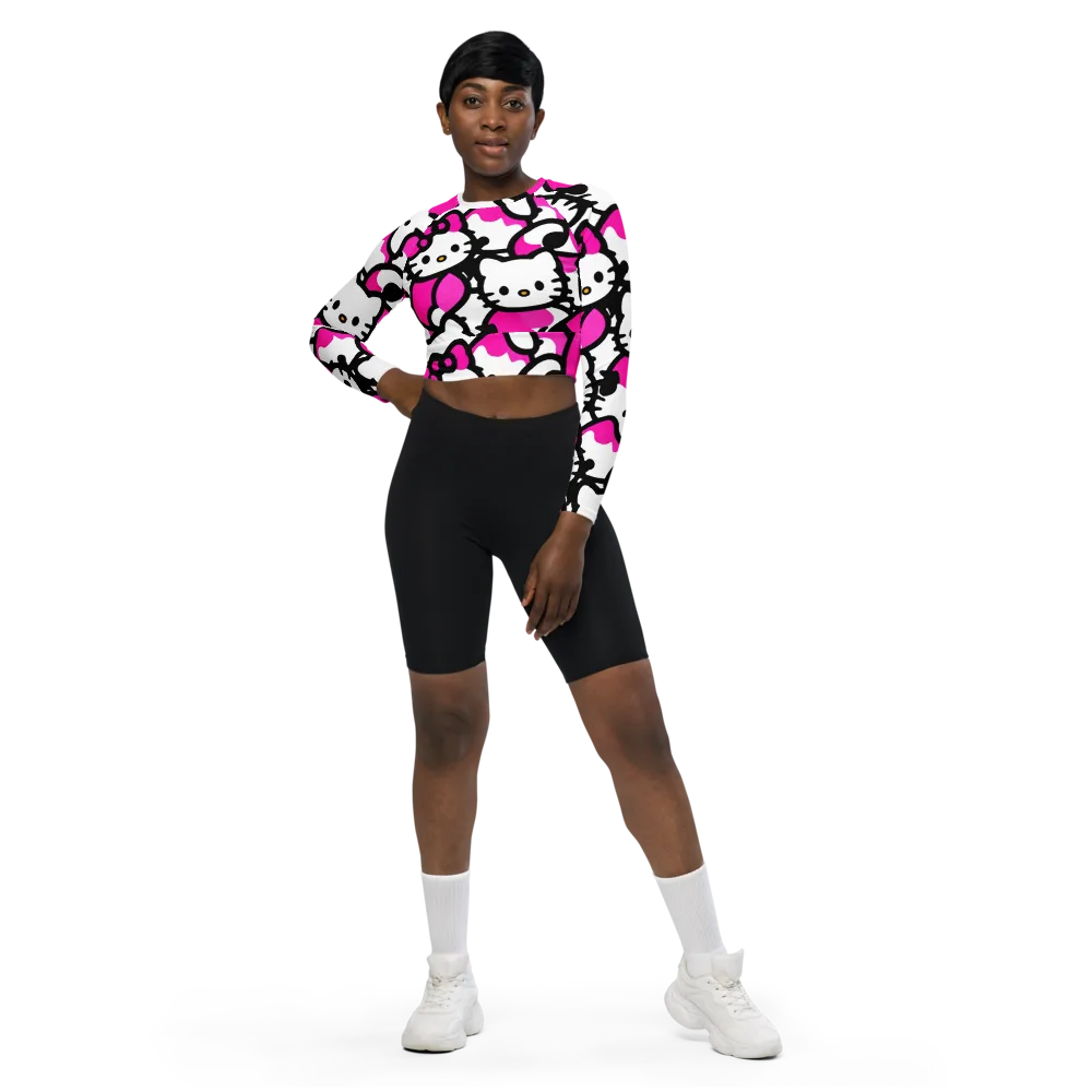 Neon Kitty Pop on Long Sleeve Crop Top — Front