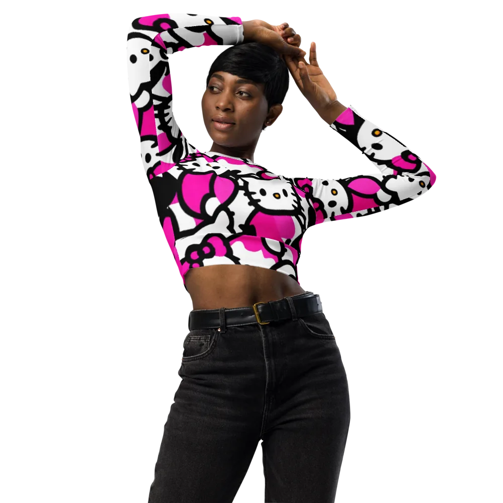 Neon Kitty Pop on Long Sleeve Crop Top — Front