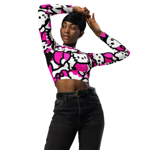 Neon Kitty Pop on a Long Sleeve Crop Top