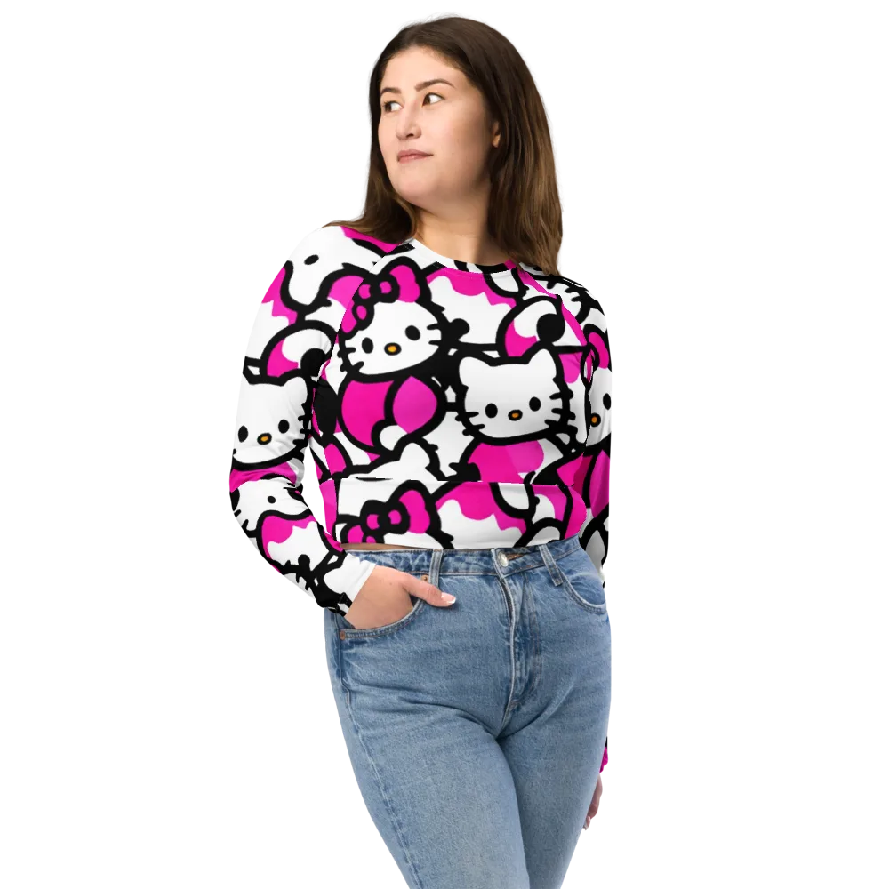 Neon Kitty Pop on Long Sleeve Crop Top — Front