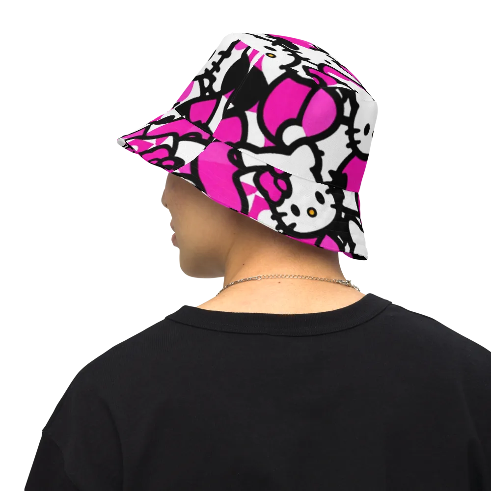 Neon Kitty Pop on Reversible Bucket Hat — Back Inside