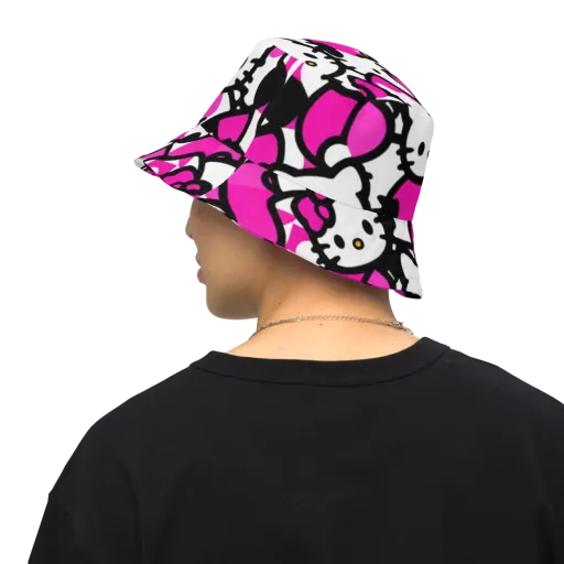 Neon Kitty Pop on a Reversible Bucket Hat
