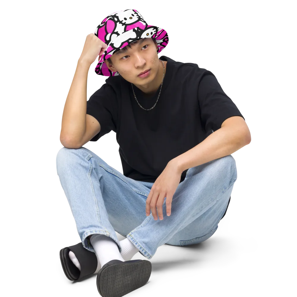 Neon Kitty Pop on Reversible Bucket Hat — Front 2 Inside