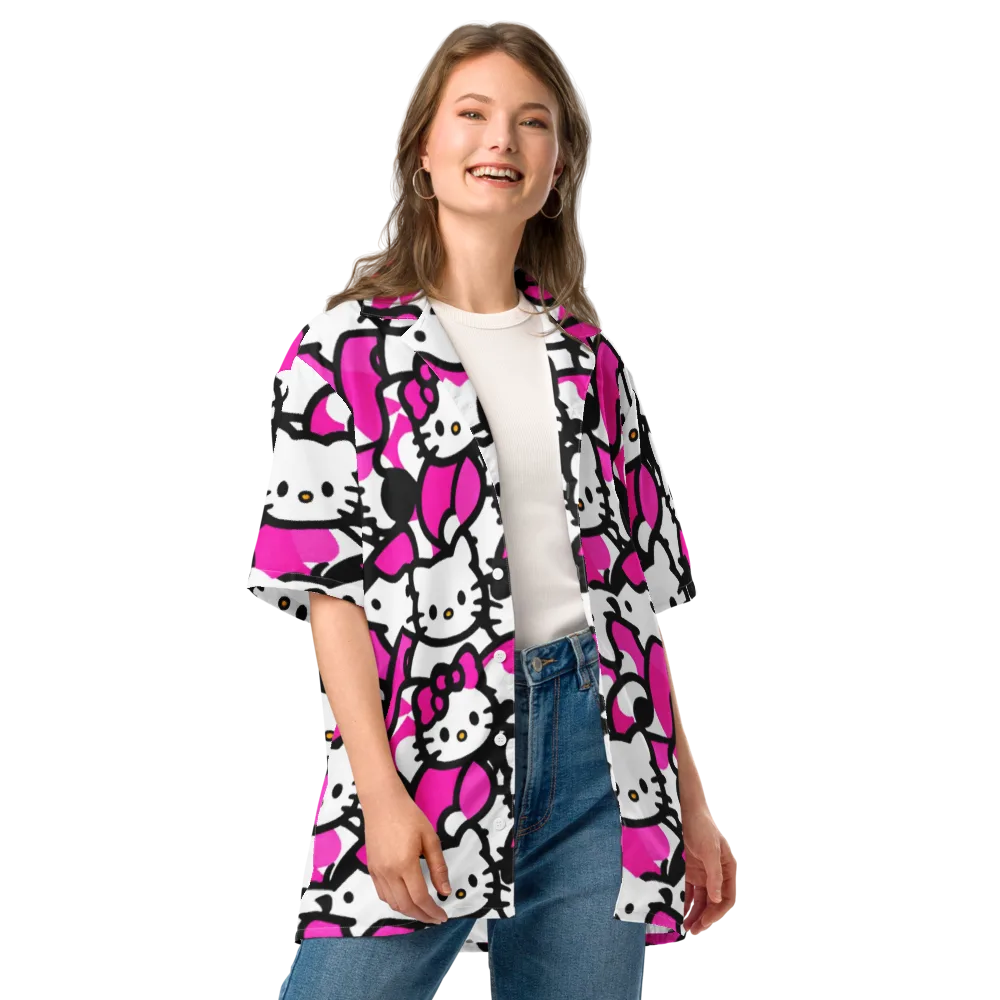 Neon Kitty Pop on Button Shirt — Front