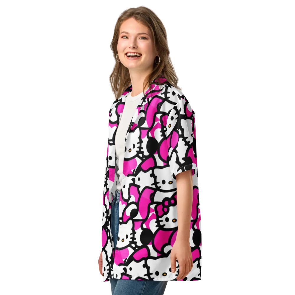 Neon Kitty Pop on Button Shirt — Left Front