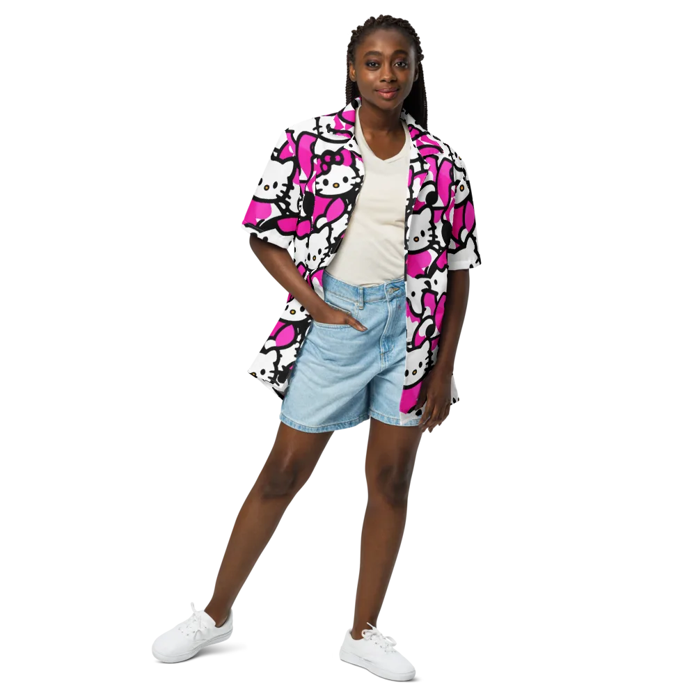 Neon Kitty Pop on Button Shirt — Front