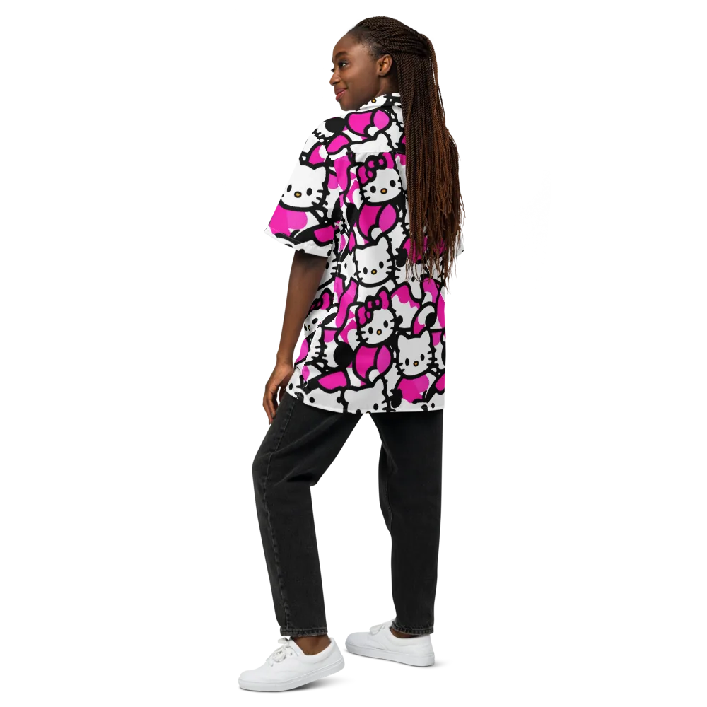 Neon Kitty Pop on Button Shirt — Back