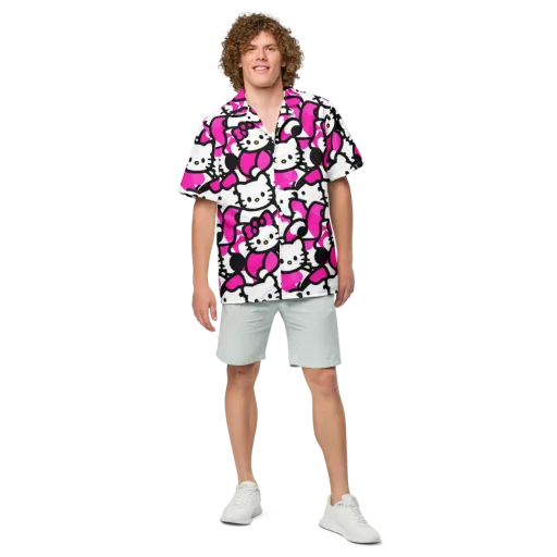 Neon Kitty Pop on a Button Shirt