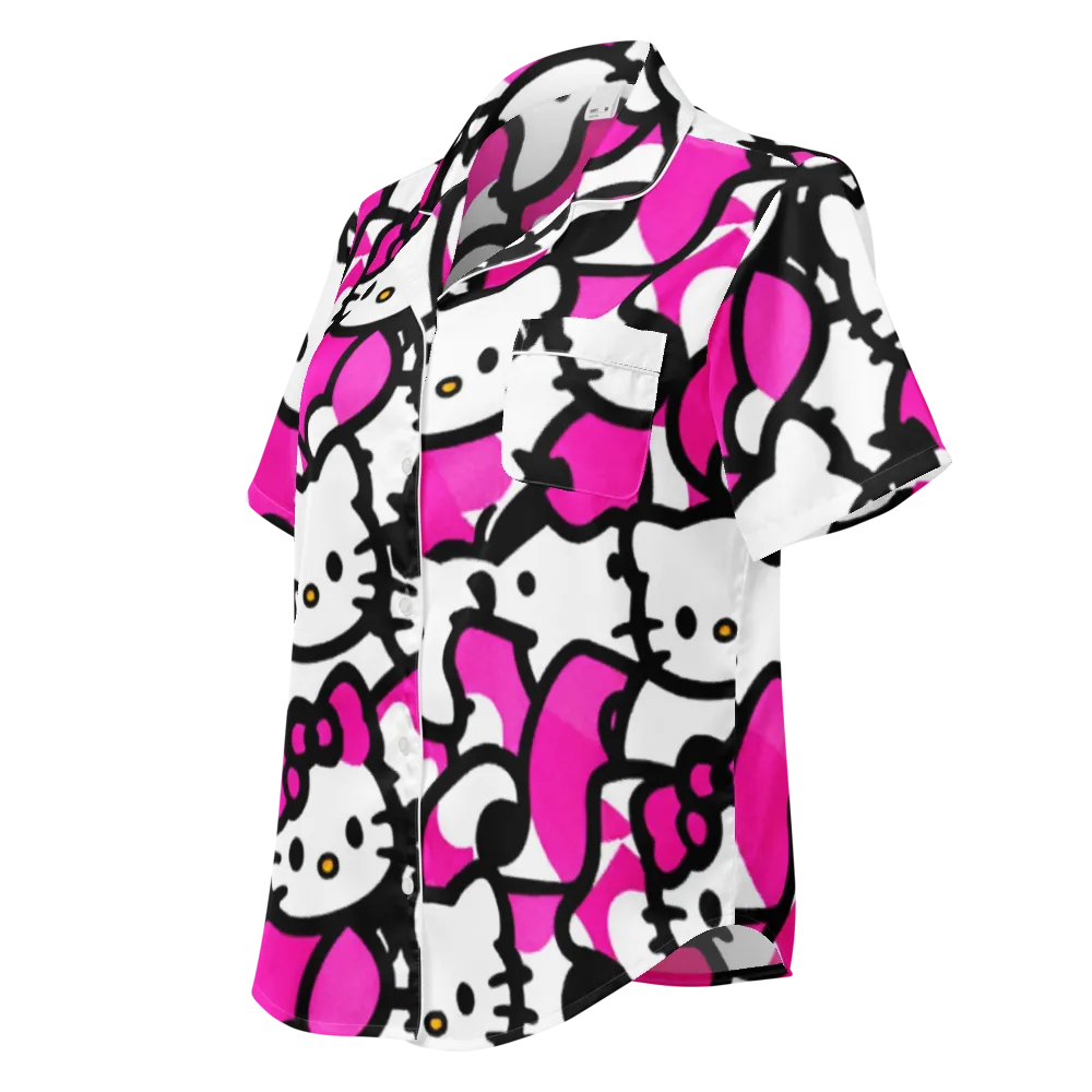 Neon Kitty Pop on Women's Short Sleeve Pajama Top — Left Front