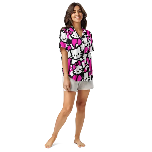 Neon Kitty Pop on a Women's Short Sleeve Pajama Top